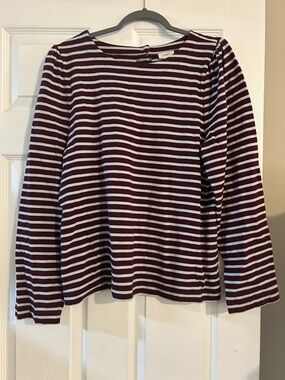 J. Crew Maroon and White Striped Long-Sleeve Tee